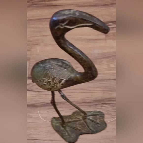 Mid- Century Vintage Solid Brass Patina Finish Heron / Crane Figurine Decor 13"+ - Picture 8 of 11